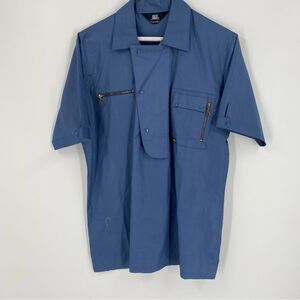 Oui Women’s Short Sleeve 1/4 Snap Closing Collared Blue Shirt size 38